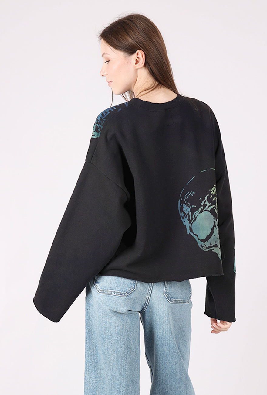 Heyne Bogut Cropped Skull Sweatshirt, Black/Blue