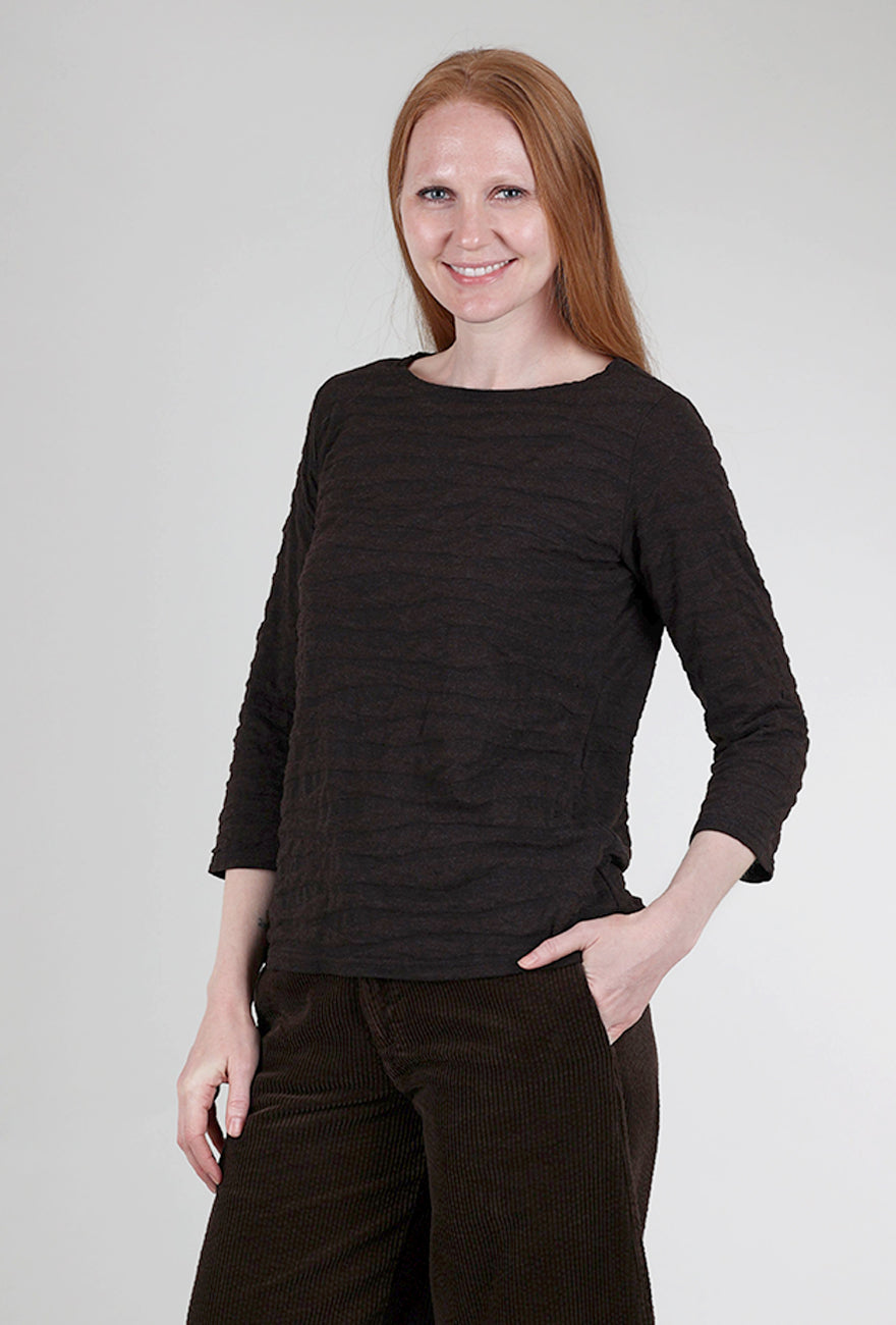 Cut Loose 3/4-Sleeve Texture Boatneck Top, Mahogany