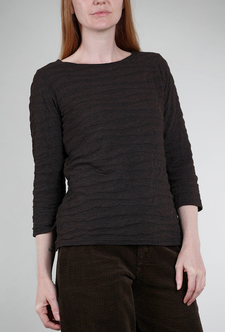 Cut Loose 3/4-Sleeve Texture Boatneck Top, Mahogany