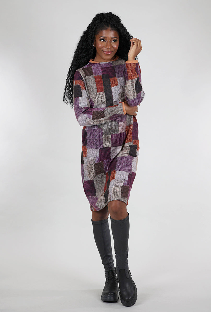 Trisha Tyler Brushed Contrast Trim Print Dress, Plum/Rust