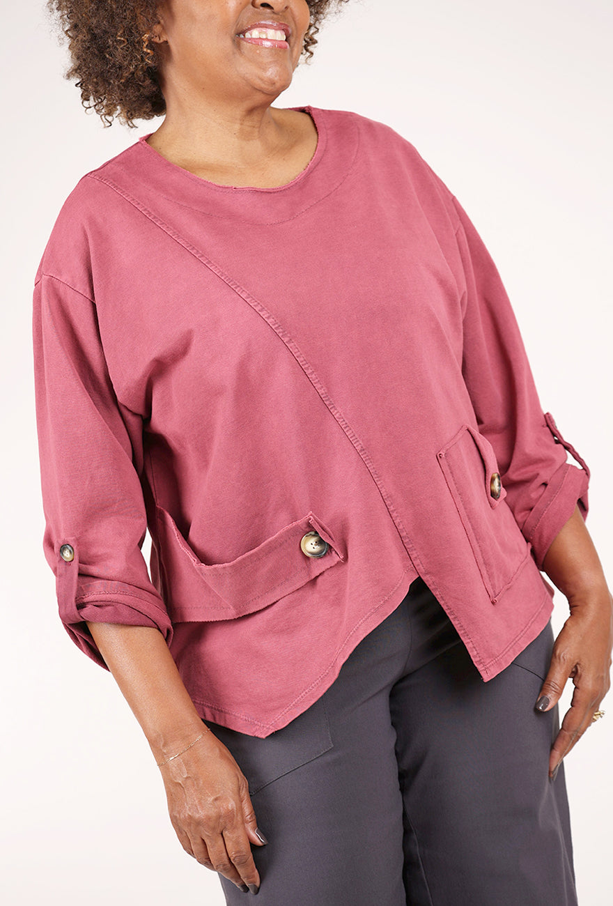 Saga Garment Dye Pocket Top, Wine