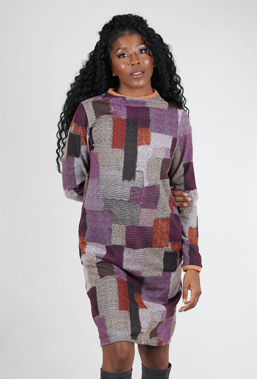 Trisha Tyler Brushed Contrast Trim Print Dress, Plum/Rust