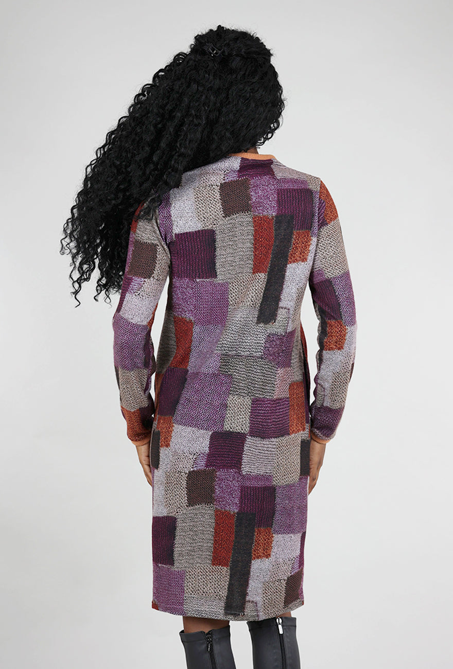Trisha Tyler Brushed Contrast Trim Print Dress, Plum/Rust