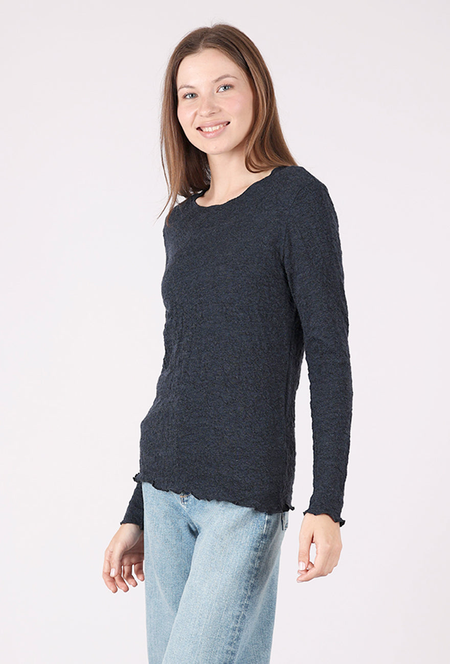 By Basics Bubble Wool Round Neck Pullover, Midnight Melange