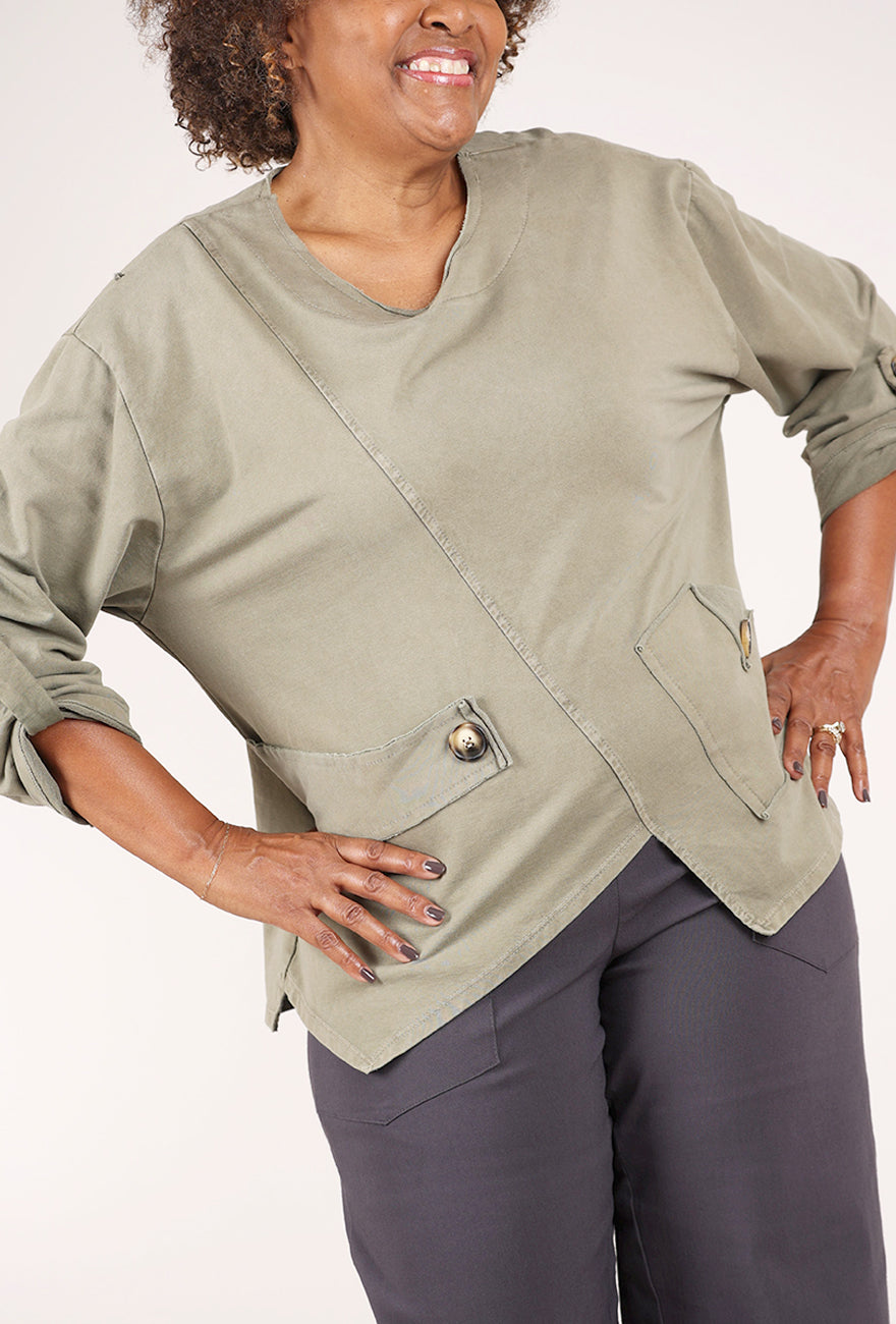 Saga Garment Dye Pocket Top, Taupe