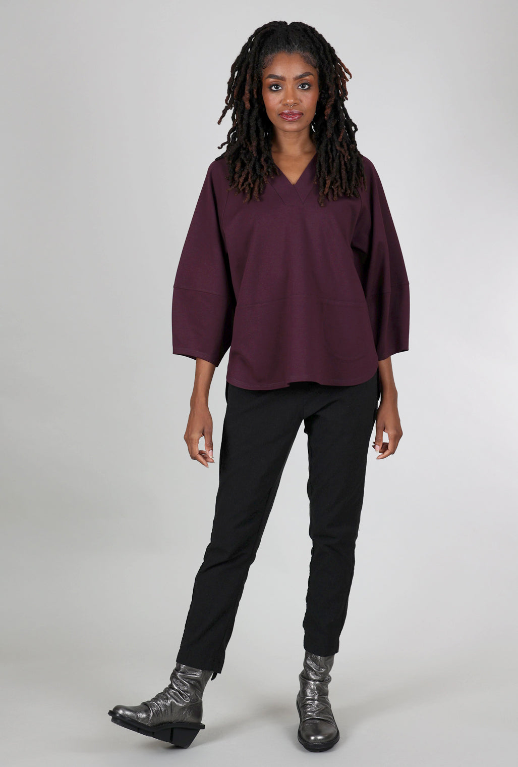 Noen Judy Balloon Sleeve Ponte Top, Merlot