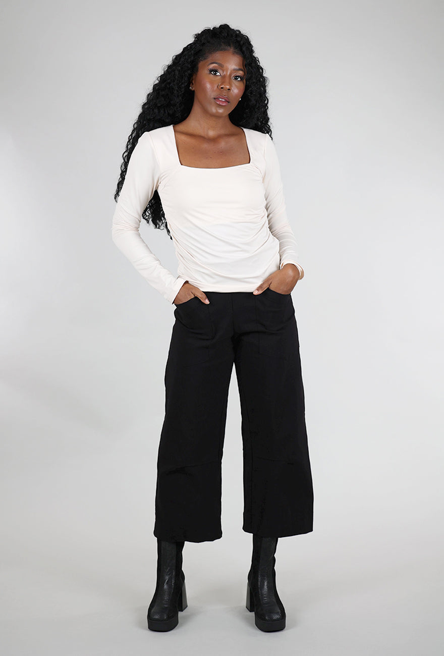 Hem & Thread Ruched-Waist Square-Neck Top, Ecru