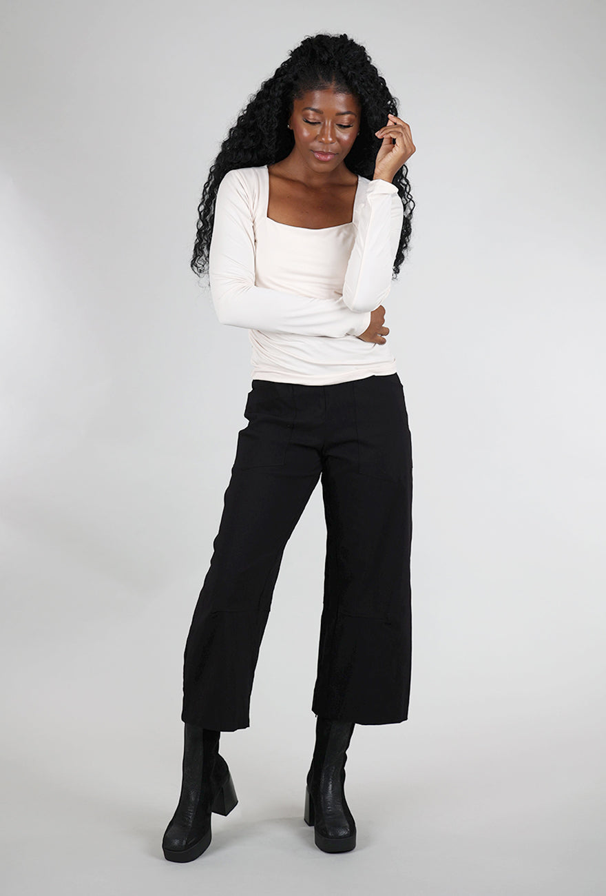 Hem & Thread Ruched-Waist Square-Neck Top, Ecru