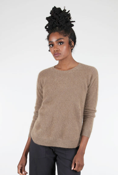 Estheme Cashmere Raccoon Classic Crew Sweater, Taupe