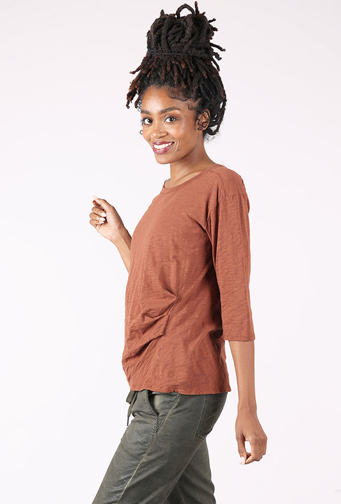 Mododoc Side-Gathered Tee, Maple Syrup