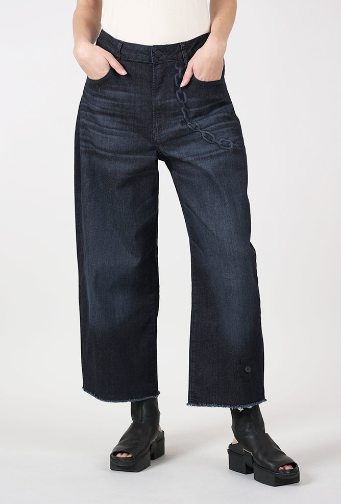 Pluslavie Ocean Crop Print Denim, Dark Blue