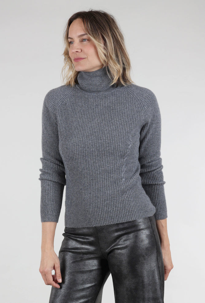 Estheme Cashmere Cashmere Ribbed Details Tneck, Mistral Gray