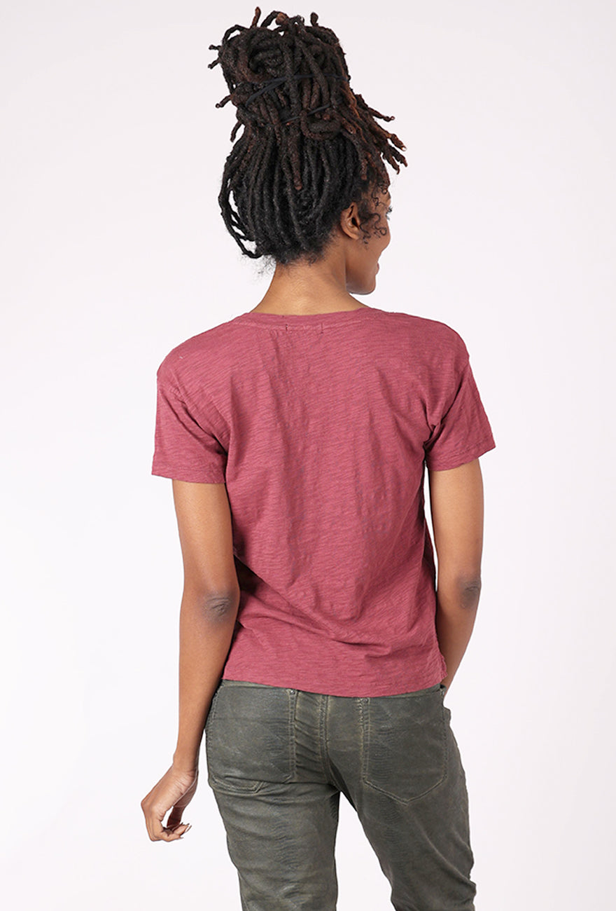 S/S V Neck Boxy Tee, Zinfandel