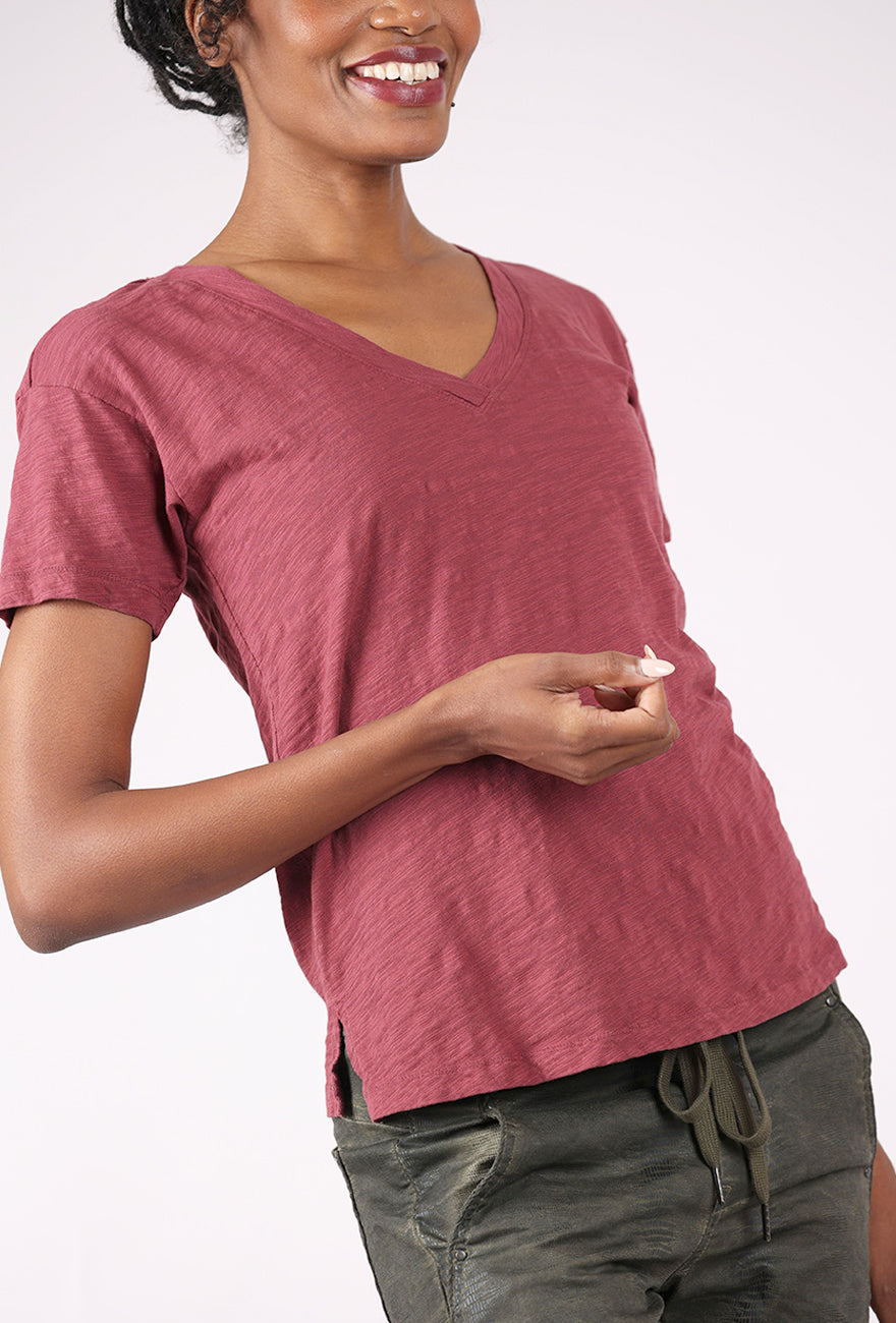 S/S V Neck Boxy Tee, Zinfandel