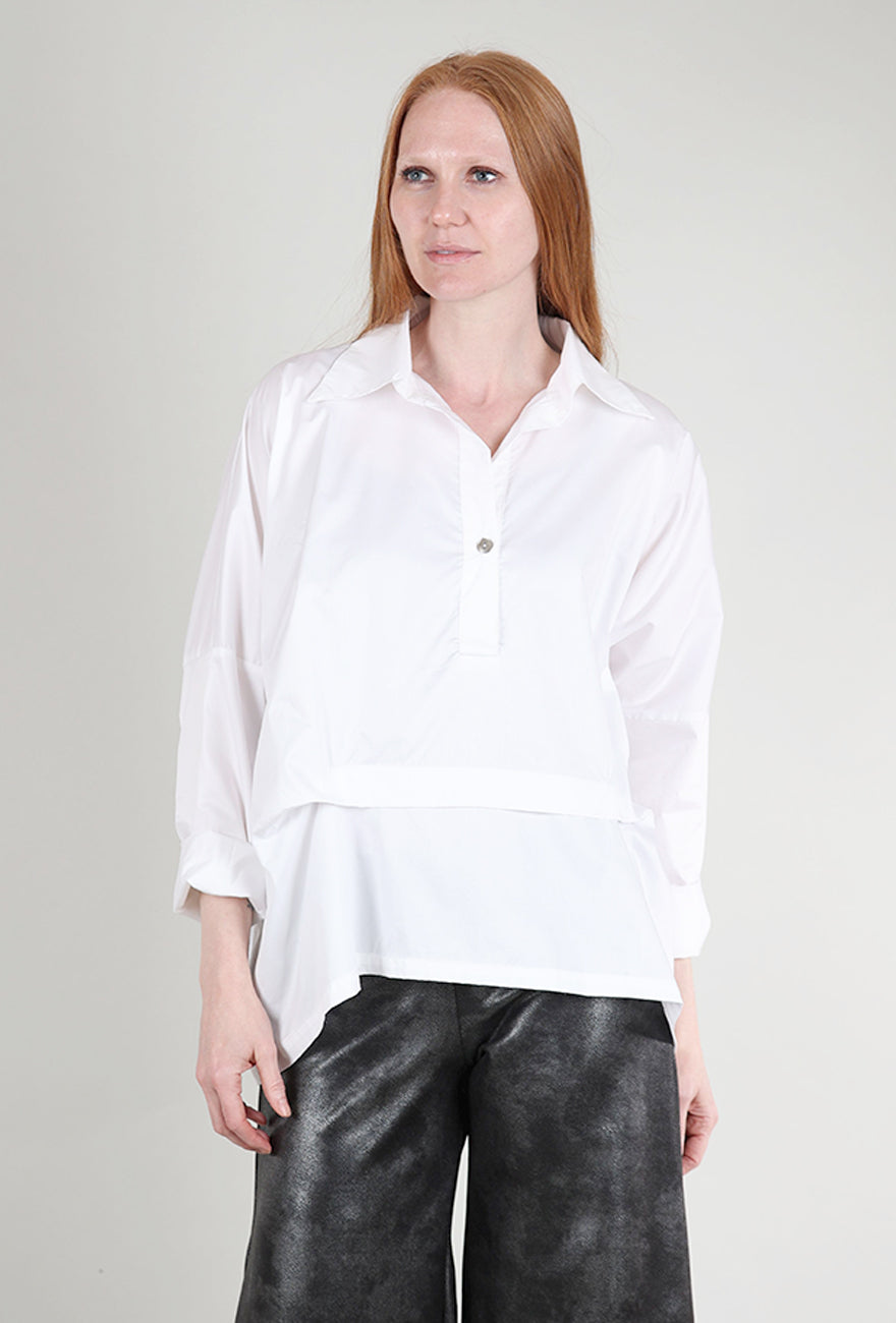 Planet Polished Cotton Tuck Top, White