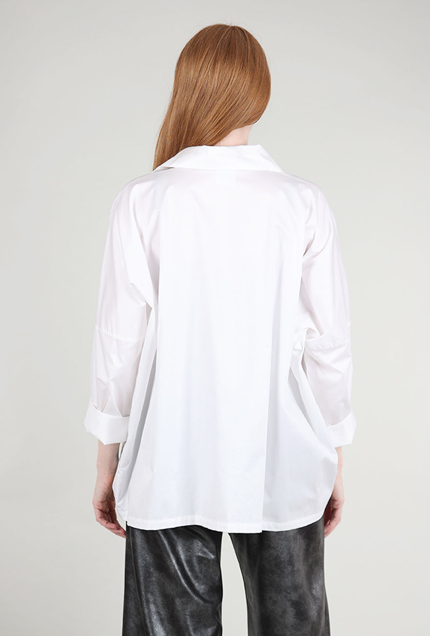 Planet Polished Cotton Tuck Top, White