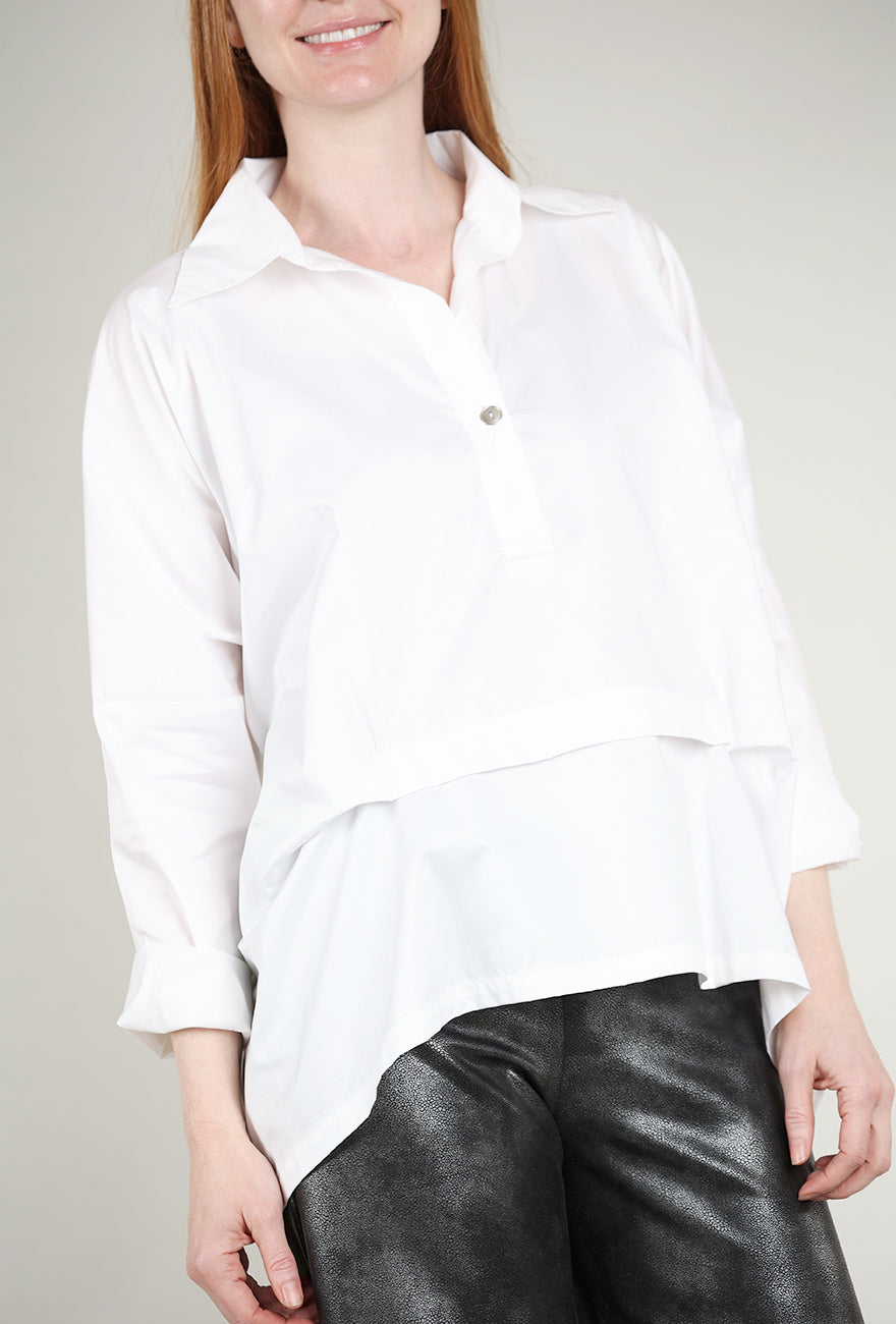 Planet Polished Cotton Tuck Top, White