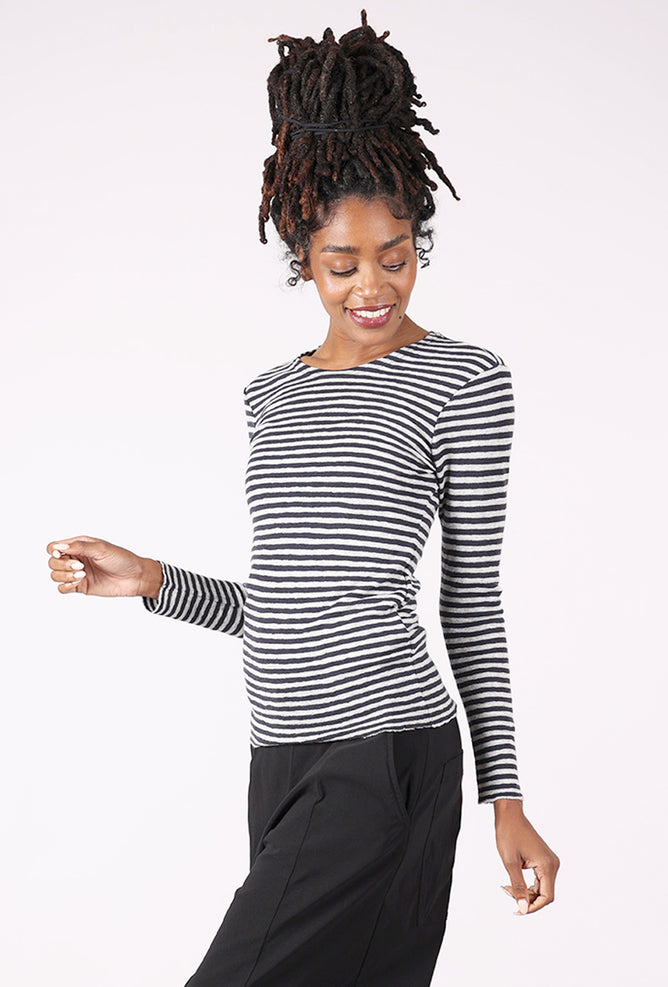 By Basics Merino First Layer Top, Charcoal Stripe