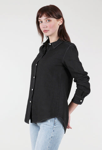 Pure Amici Topstitch Linen Shirt, Black 