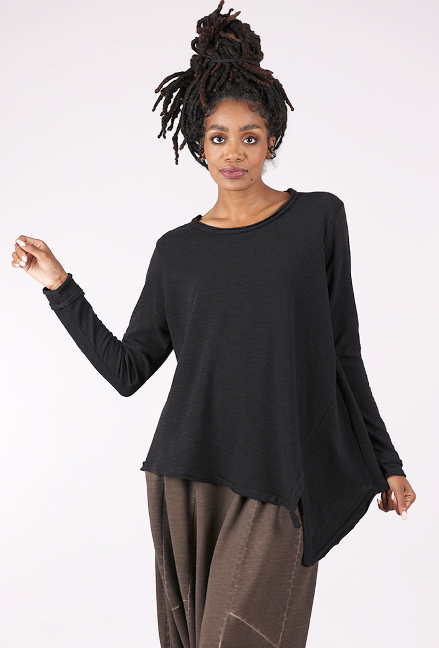 Moyuru Asym Texture Slub Pullover, Black