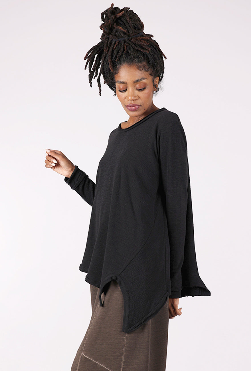 Moyuru Asym Texture Slub Pullover, Black