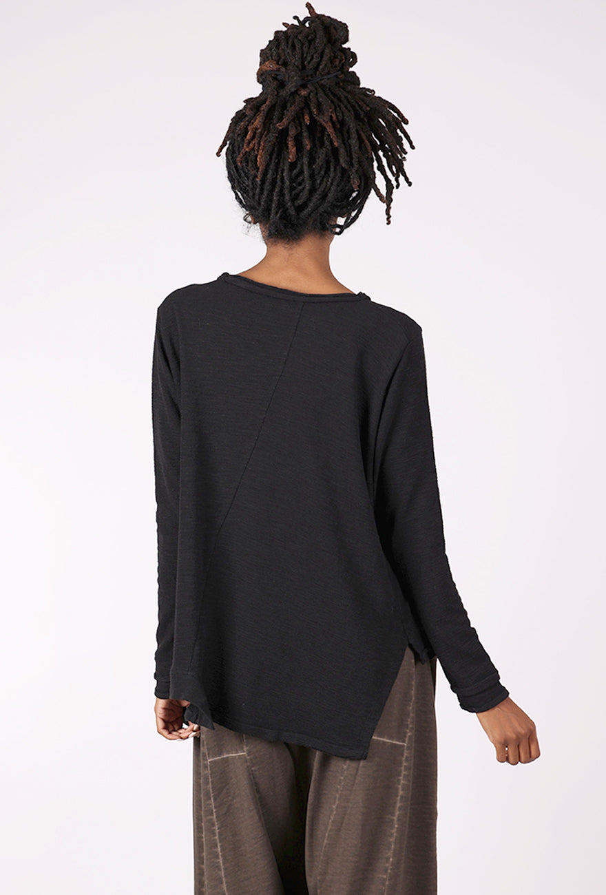 Moyuru Asym Texture Slub Pullover, Black
