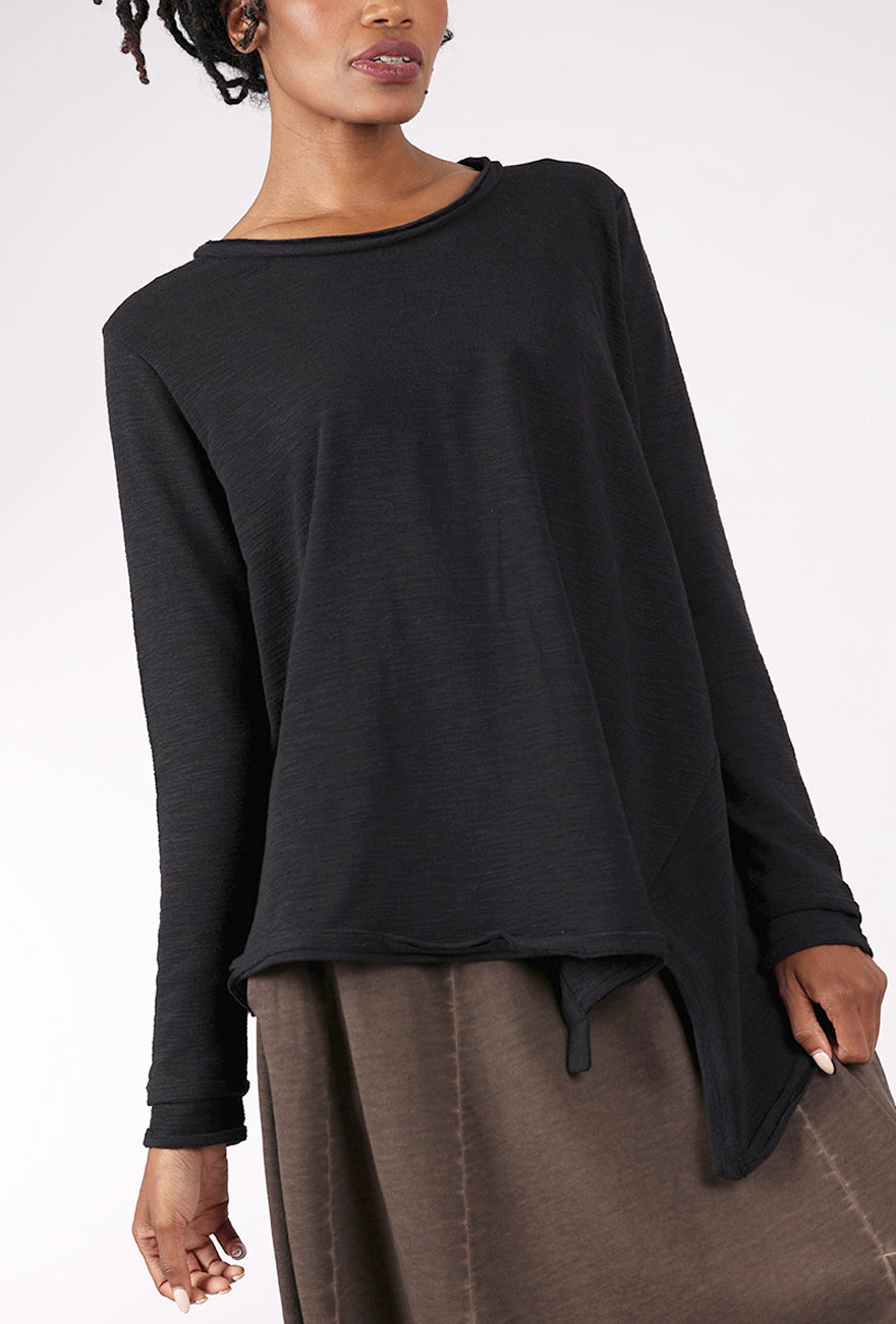 Moyuru Asym Texture Slub Pullover, Black