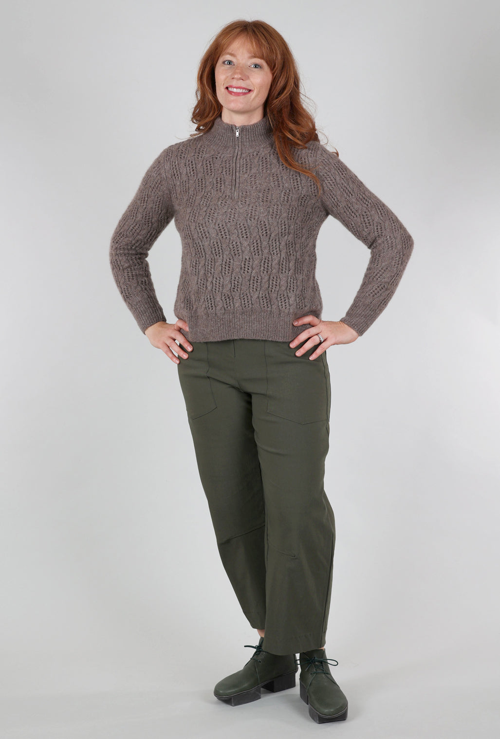 Kokun Pointelle Half-Zip Sweater, Hazelnut