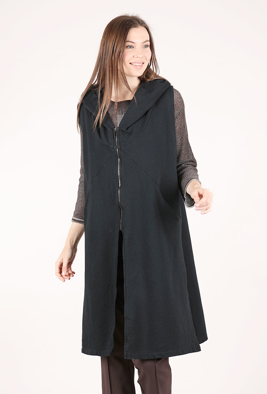 Saga Hooded Zip Vest, Black
