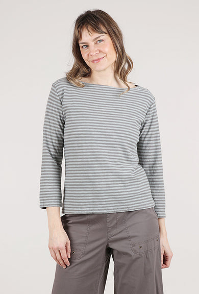 Cut Loose Gray Stripe Boatneck Tee, Overcast