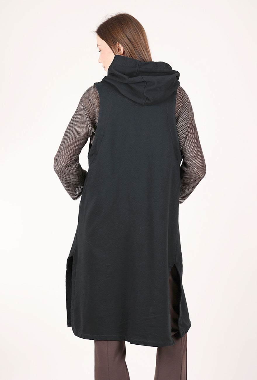 Saga Hooded Zip Vest, Black