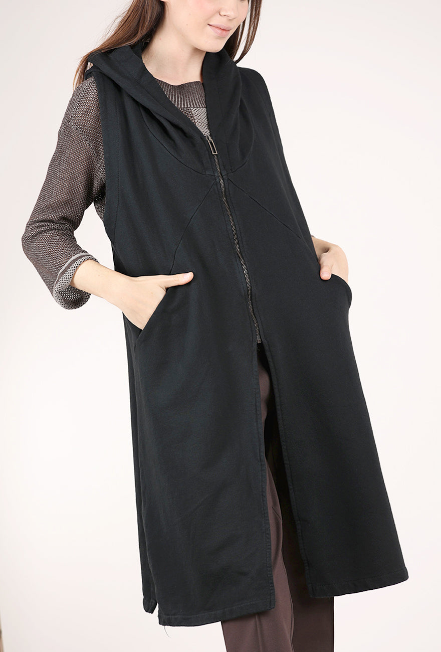 Saga Hooded Zip Vest, Black