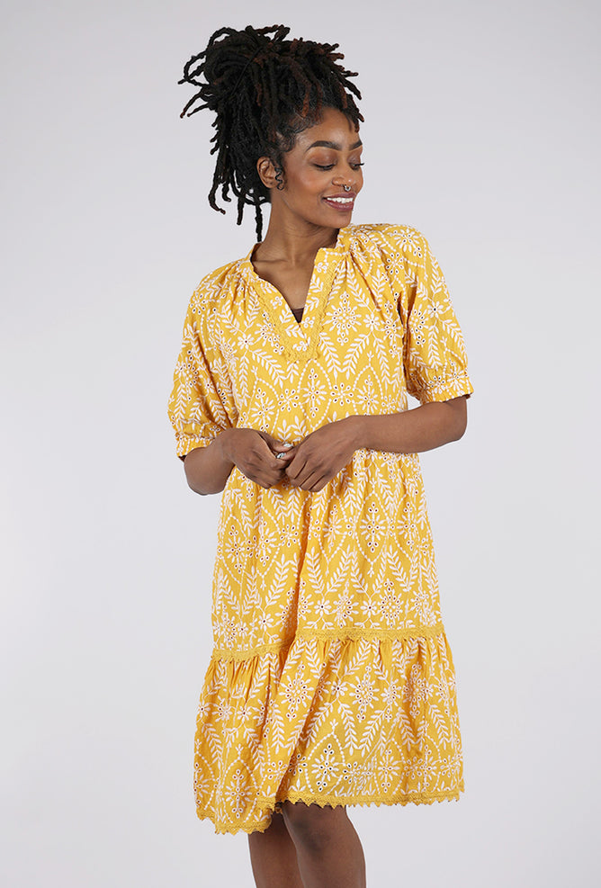 Mododoc Boho Eyelet Dress, Golden Sun