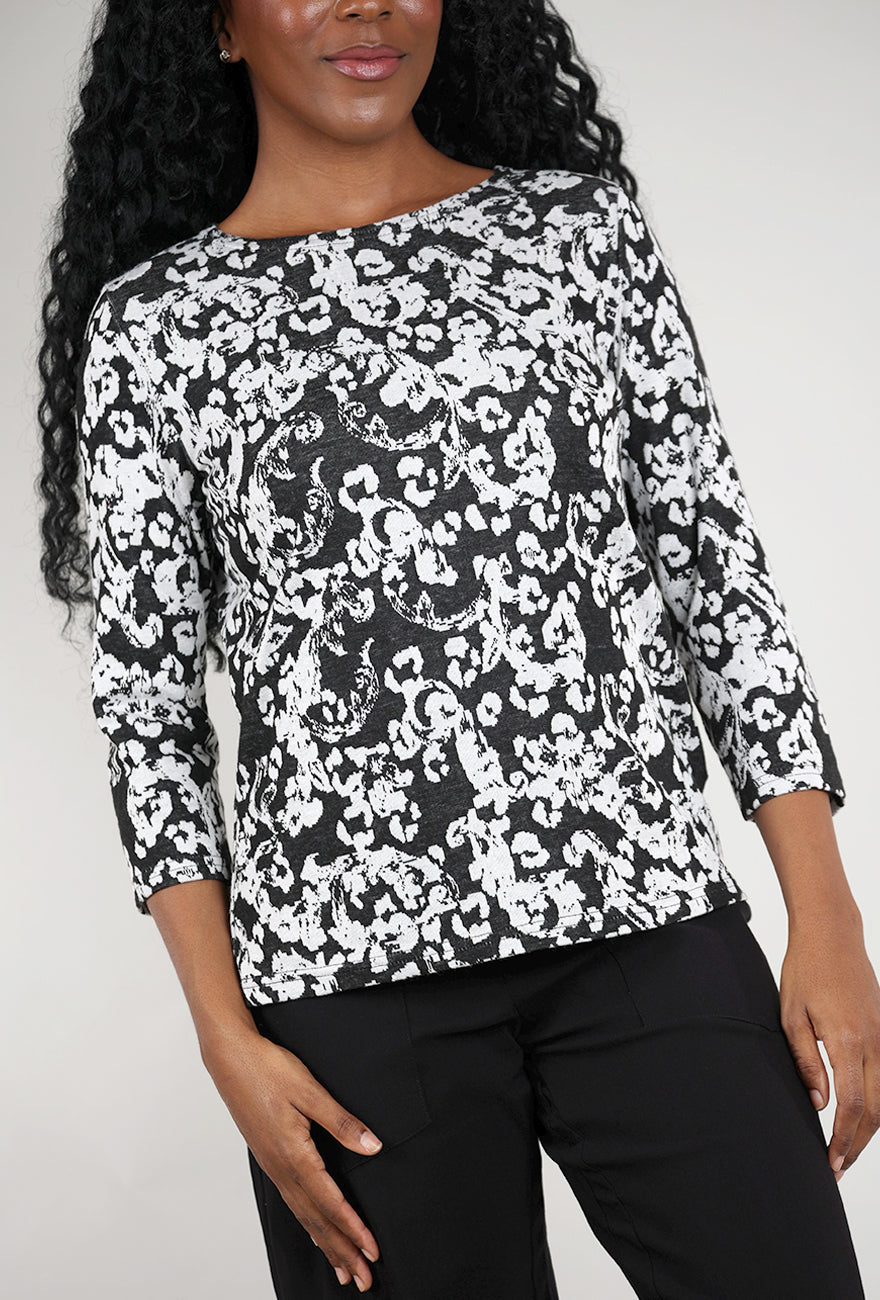 Cut Loose Jacquard Print Boatneck Top, Laundered