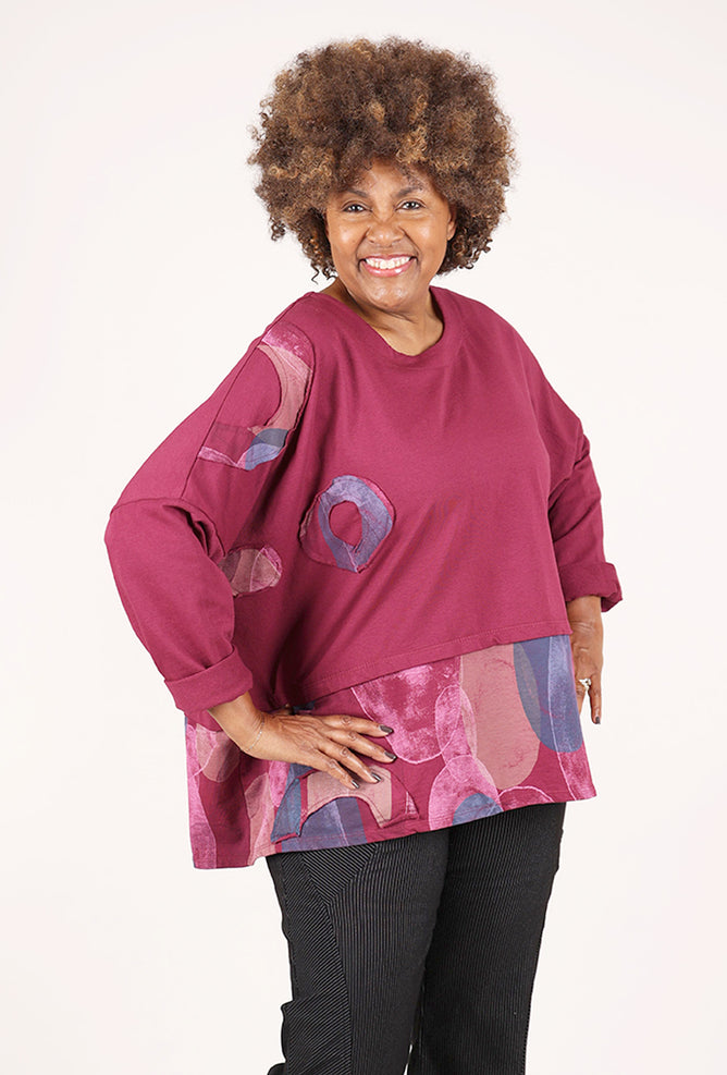 Transparente Clothing Patch Pullover Top, Bordeaux