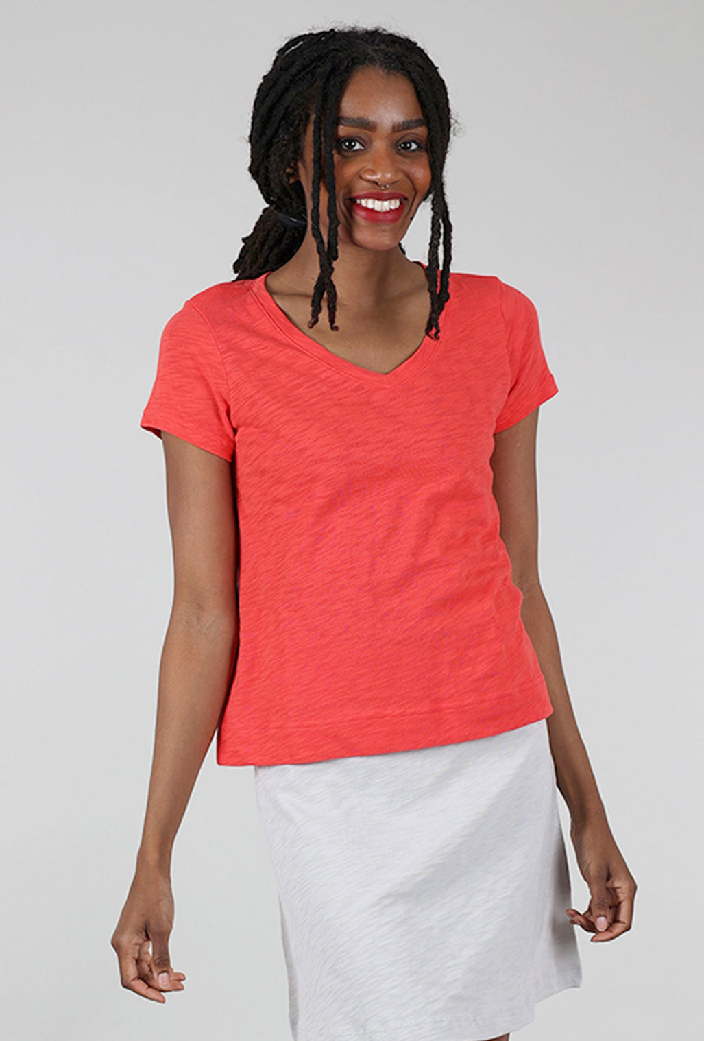 Escape by Habitat Cotton Slub V-Neck Tee, Red