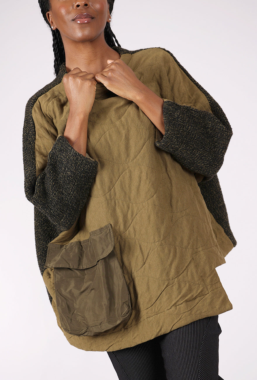 Alembika Quilted Funnel Cocoon Top, Khaki