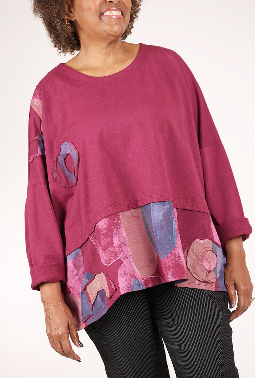 Transparente Clothing Patch Pullover Top, Bordeaux
