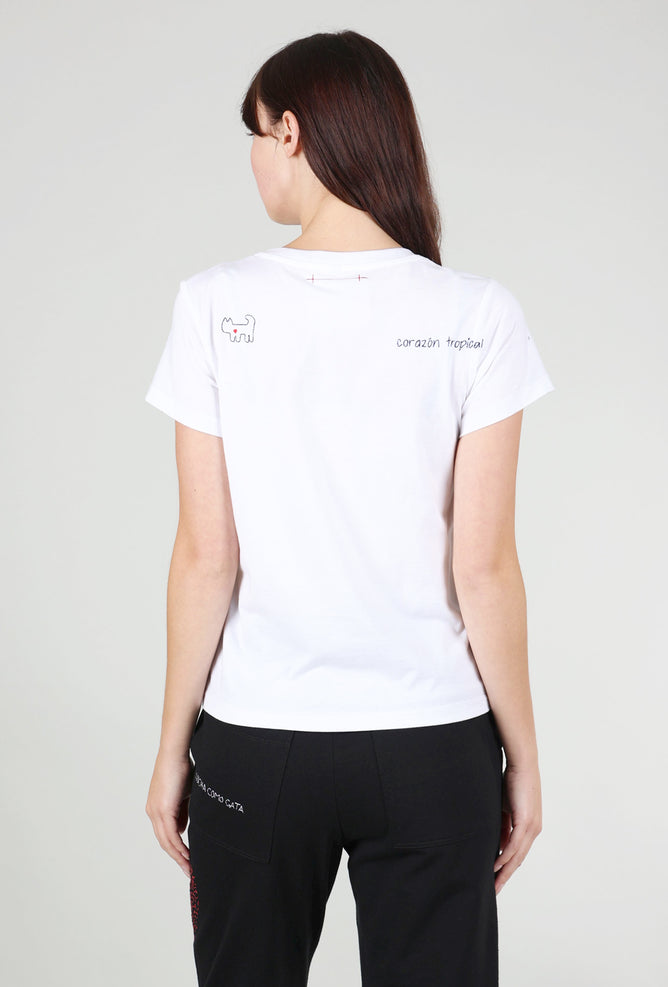 Cats With a Heart Hearts Embroidered S/S Tee, White