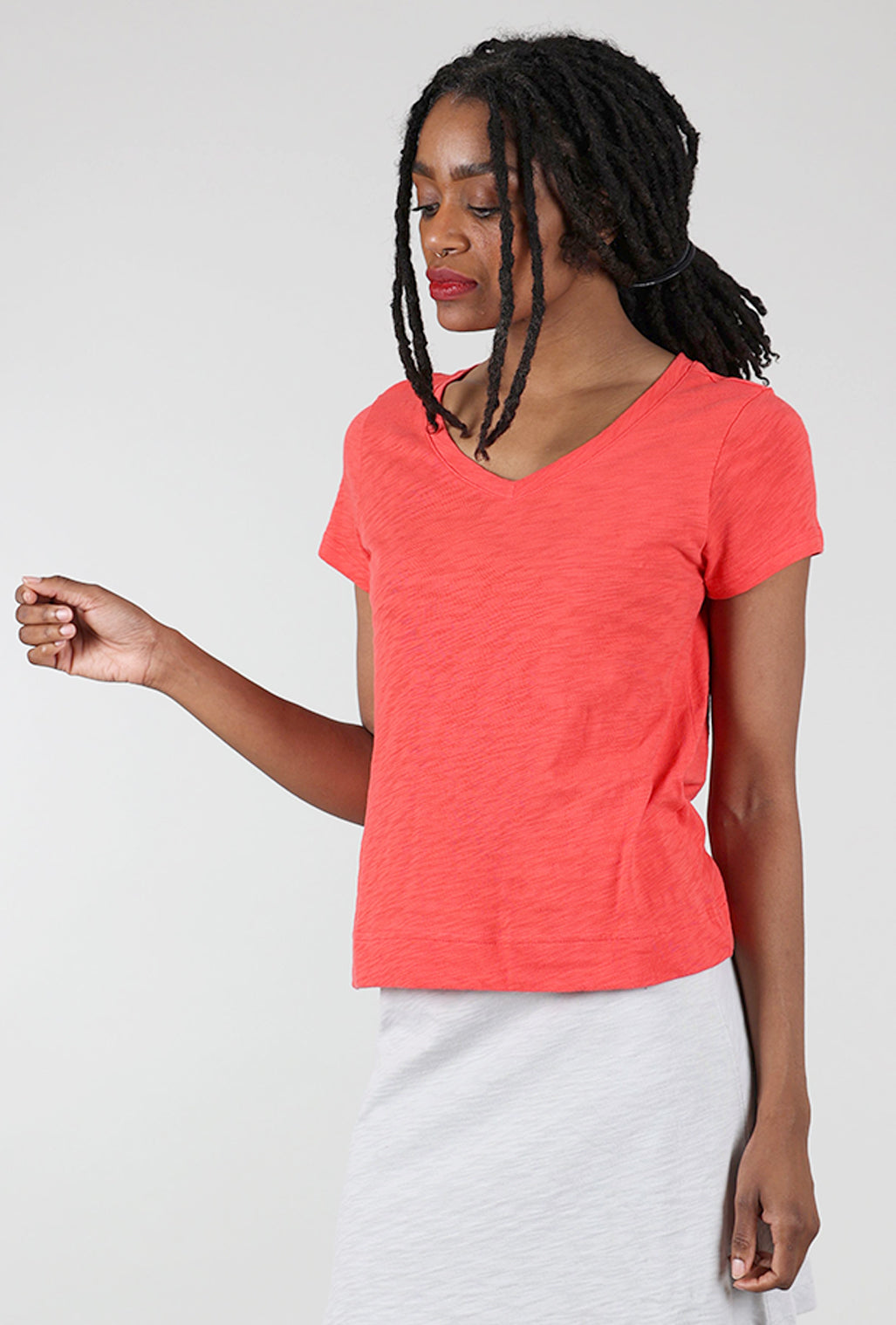 Escape by Habitat Cotton Slub V-Neck Tee, Red