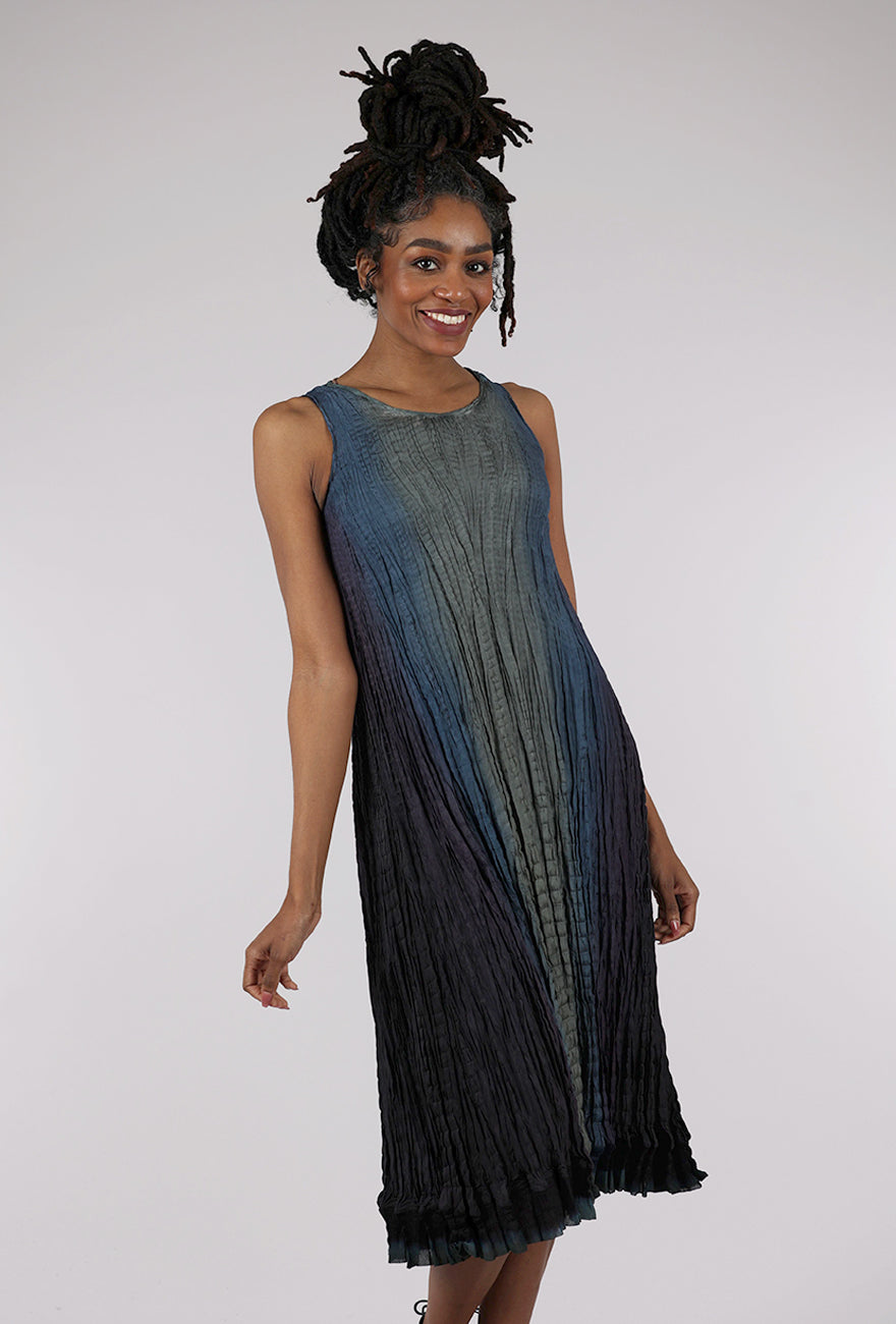 Viviana Uchitel Crinkled Hand-Dyed Silk Dress, Storm Gray