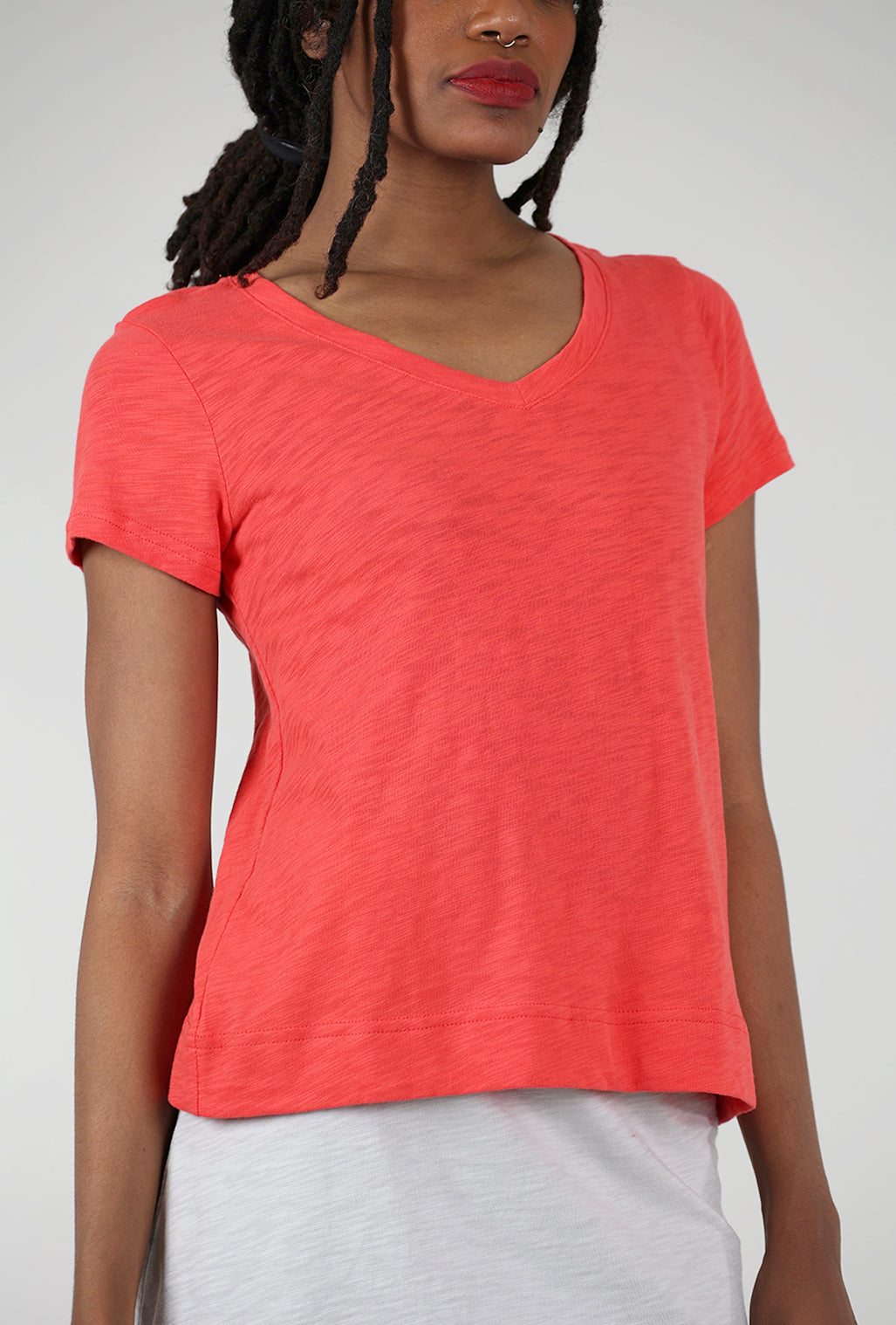 Escape by Habitat Cotton Slub V-Neck Tee, Red