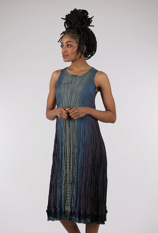 Viviana Uchitel Crinkled Hand-Dyed Silk Dress, Storm Gray