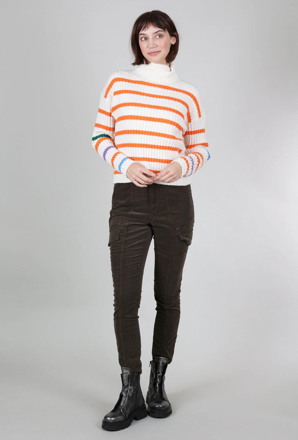 MDM Ribbed Stripe Tneck Sweater, Cream/Fire