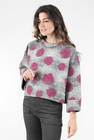 Go Lightly Boiled-Wool Boxy Dot Top, Gray/Pink 