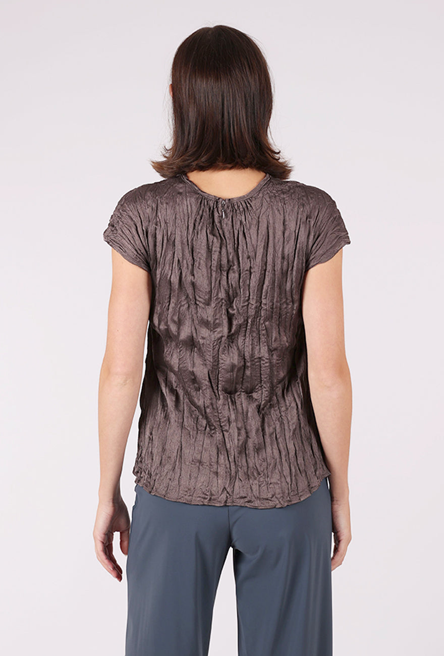 Grade & Gather Pleated Crinkle Sateen Top, Aubergine