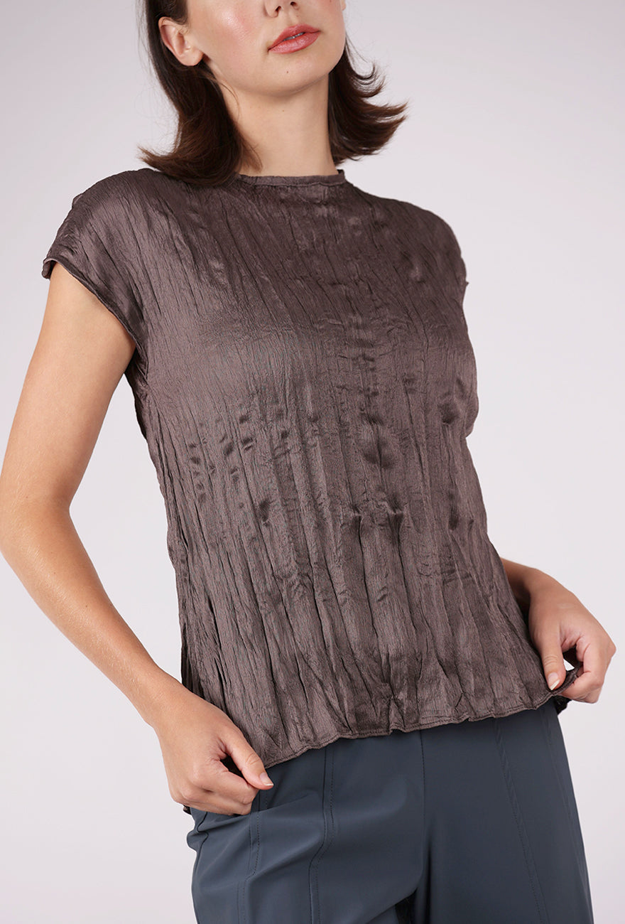 Grade & Gather Pleated Crinkle Sateen Top, Aubergine