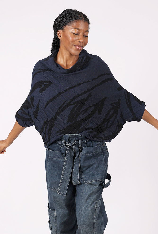 Moyuru Texture Knit Crop Sweater, Navy