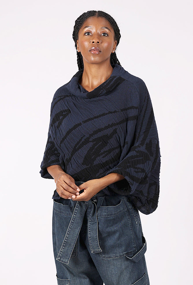 Moyuru Texture Knit Crop Sweater, Navy