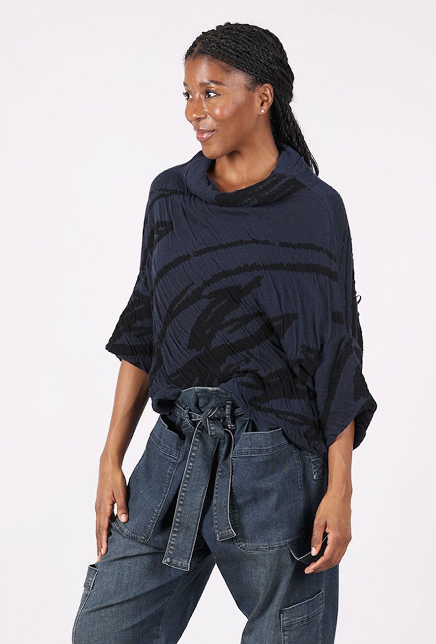 Moyuru Texture Knit Crop Sweater, Navy